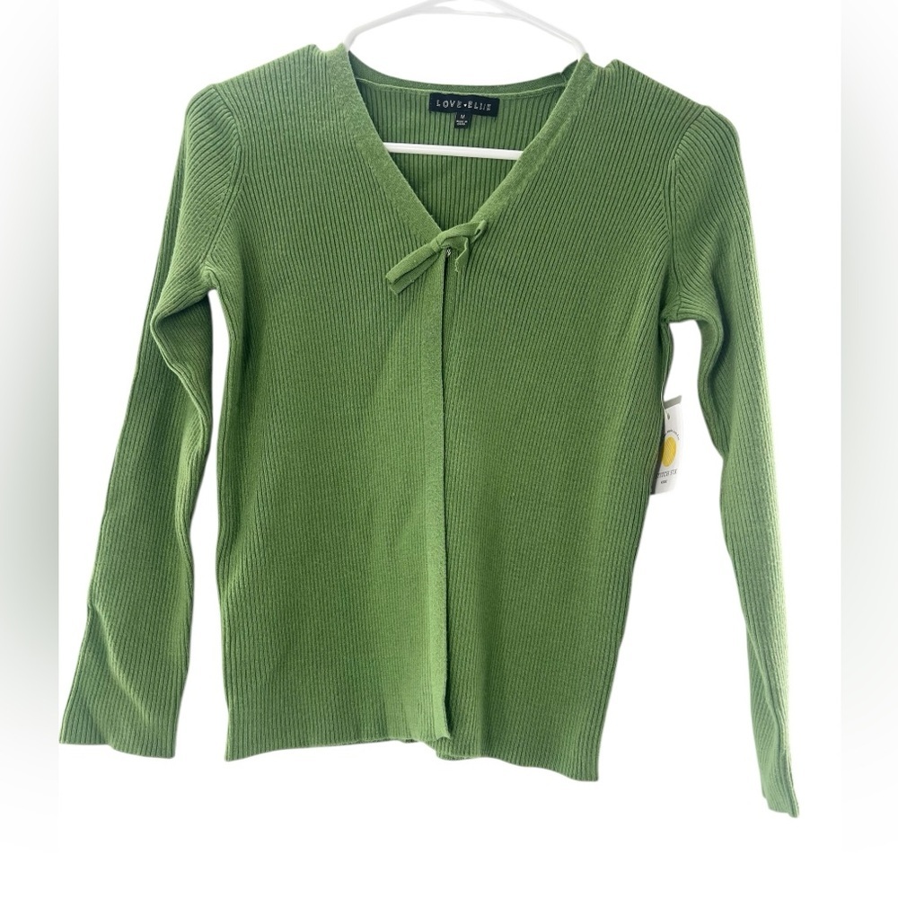 NWT Love Ellie Women's Green Ribbed Long Sleeve Open Cardigan M